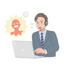 クレーム対応をするビジネスマンの男性