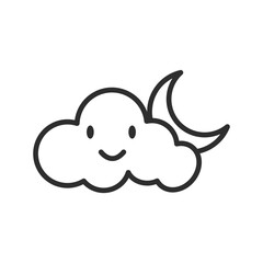 Weather line icon. weather forecast icon. Cloud logo. Weather, clouds, sunny day, moon, snowflakes, wind, sunny day.