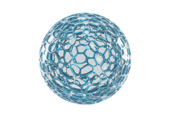 Isolated spherical network of glass with blue edges for digital design and rendering art