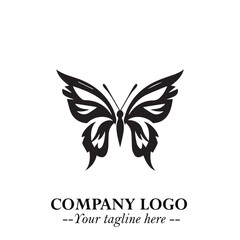 Elegant Butterfly Logo Symbol in Black on White Background with Minimalist and Modern Design

