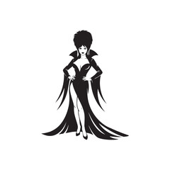 Fototapeta premium Black Color Elvira Halloween Silhouette on White Background.