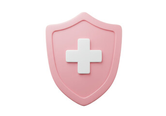 Fototapeta premium Isolated pink shield with a white cross offering protection and safeguarding health benefits