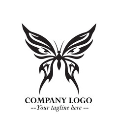 Elegant Butterfly Logo Symbol in Black on White Background with Minimalist and Modern Design
