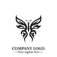 Elegant Butterfly Logo Symbol in Black on White Background with Minimalist and Modern Design

