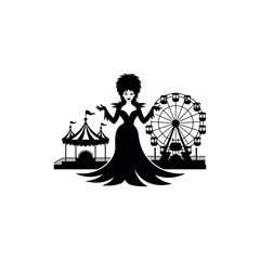 Black Color Elvira Halloween Silhouette on White Background.