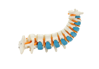 Isolated artificial spine model, human spinal column with intervertebral discs, lumbar region