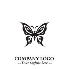Elegant Butterfly Logo Symbol in Black on White Background with Minimalist and Modern Design
