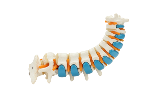 Isolated artificial spine model, human spinal column with intervertebral discs, lumbar region