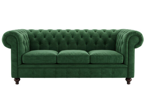 Isolated green Chesterfield sofa couch furniture luxury vintage elegant interior design style