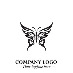 Obraz premium Elegant Butterfly Logo Symbol in Black on White Background with Minimalist and Modern Design 