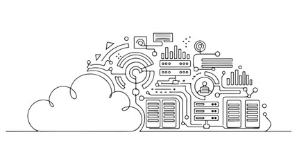 Abstract cloud computing network illustrating data flow and technology interconnectedness