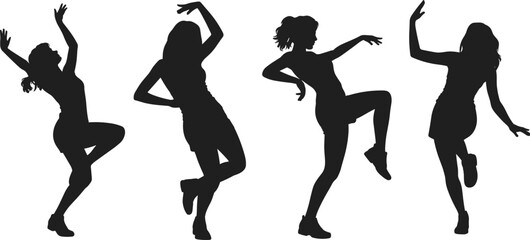 Dancing people silhouettes, energetic dance poses, modern choreography movement, performing arts illustration, body rhythm vector, lifestyle expression, creative posture design