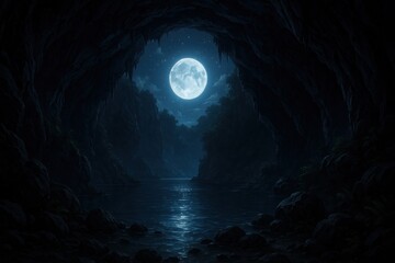 Fototapeta premium Mystical moonlit cave landscape