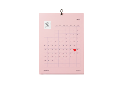 Isolated desk calendar page marked with heart for February 24, a sentimental event date