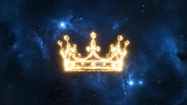 Celestial Golden Crown Glowing in a Cosmic Nebula Background.