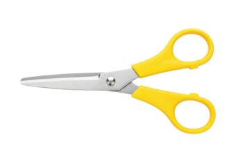 Isolated yellow-handled scissors for cutting paper and arts and crafts projects in the office
