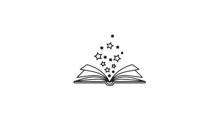 Magical open book releasing stars and dreams into the night sky