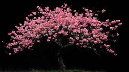 Cherry blossom tree branch in dramatic lighting against a dark backdrop showcasing springtime beauty and elegance