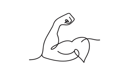 Minimalist line art illustration of a flexed bicep, symbolizing strength and fitness.
