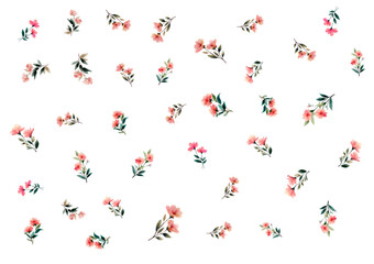 Minimalist background with small flowers. Romantic watercolor floral background with cute pink flowers. Spring floral background. Floral patterns and designs. © Narin
