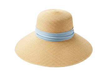 Isolated straw sun hat with blue band for stylish summer protection, sun protection