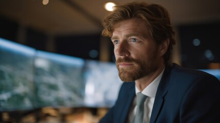 Investigator in high-tech command center analyzing real-time AR data feed from crime scene drones, symbolizing remote forensics, intelligent surveillance, and digital law enforcement innovation.