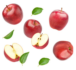 bright red apples arranged with fresh green leaves, evoking images of healthy eating, delicious...