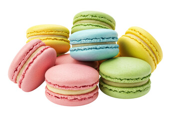 Obraz premium Isolated stack of colorful macarons, variety of pastel color French almond dessert food