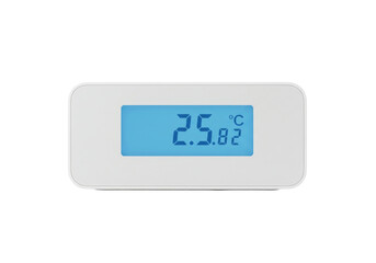 Isolated digital thermometer reading 2.5 degrees Celsius, room climate control system
