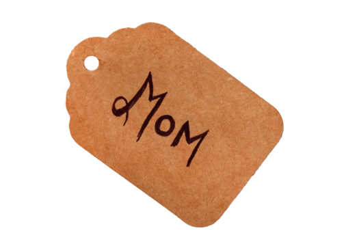 Tag with the word Mom written on it