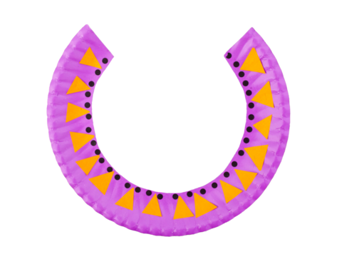 Purple and orange paper African necklace with triangles