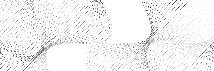 Flowing dots particles wave pattern halftone gradient curve shape isolated on white background. Vector in concept of technology, science, music