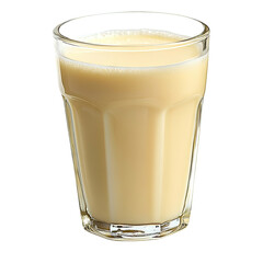 Glass of creamy, opaque, light tan liquid with bubbles