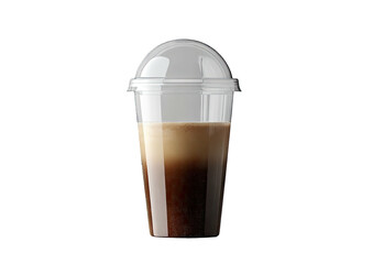 Iced coffee drink in a clear plastic cup with dome lid