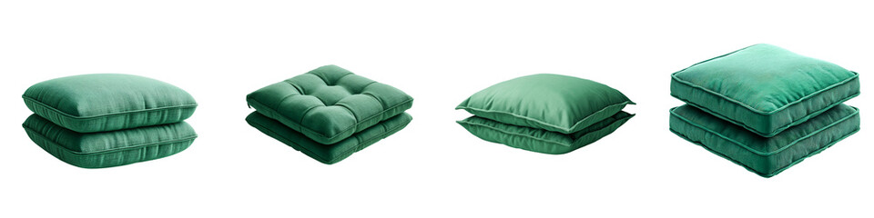 Emerald Green Floor Cushions: Velvet Seating on White