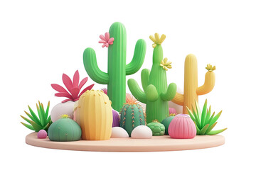 Stylized cacti garden on a platform