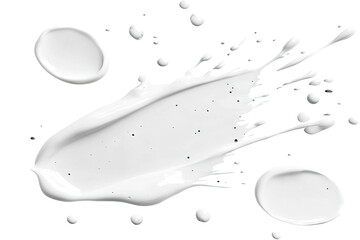 White paint splash and drops, against black background