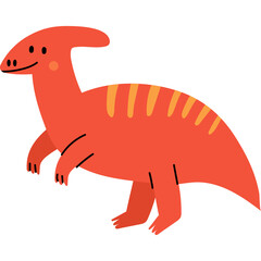 Orange Parasaurolophus Dinosaur Cartoon Illustration With Yellow Stripes On Transparent Background