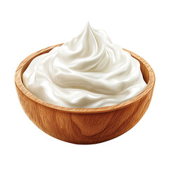 Swirl of cream in a wooden bowl, isolated