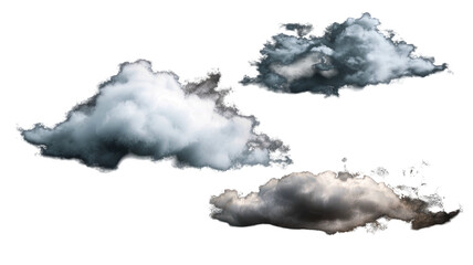 Isolated puffy clouds float on a black background