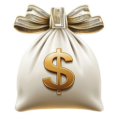 Money bag with dollar sign and dollar bill bow
