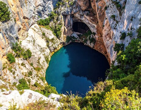 Aerial View of a Deep Blue Cenote