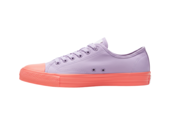 Isolated vibrant pastel-colored canvas sneaker shoe with orange rubber sole and toe cap