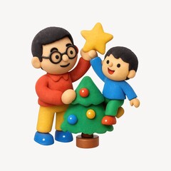Fototapeta premium Father son decorating tree