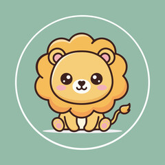 Kawaii lion logo illustration. Vector cartoon logo of lion.