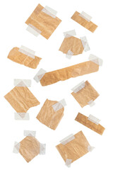 collection of brown paper tape pieces creating abstract collage, perfect for craft projects, scrapbooking backgrounds, and adding a textured vintage touch