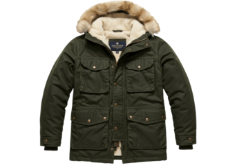 Isolated parka jacket with faux fur hood trim, stylish outerwear for cold weather wear