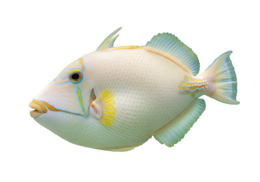 Isolated reef triggerfish tropical ocean life brightly colored marine animal beautiful specimen