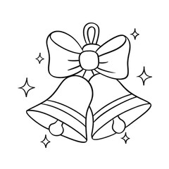 Christmas bells with bow and sparkles in elegant black and white festive line art illustration
