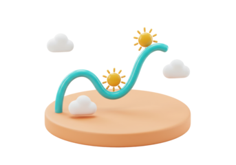 Isolated cartoon scene featuring sunshine and clouds on a platform suitable for advertising